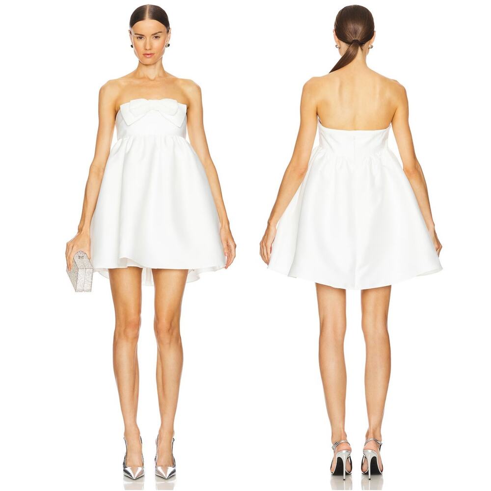 Self Portrait Taffeta Mini Dress Bow Strapless Party Bridal Wedding Formal NYE 4